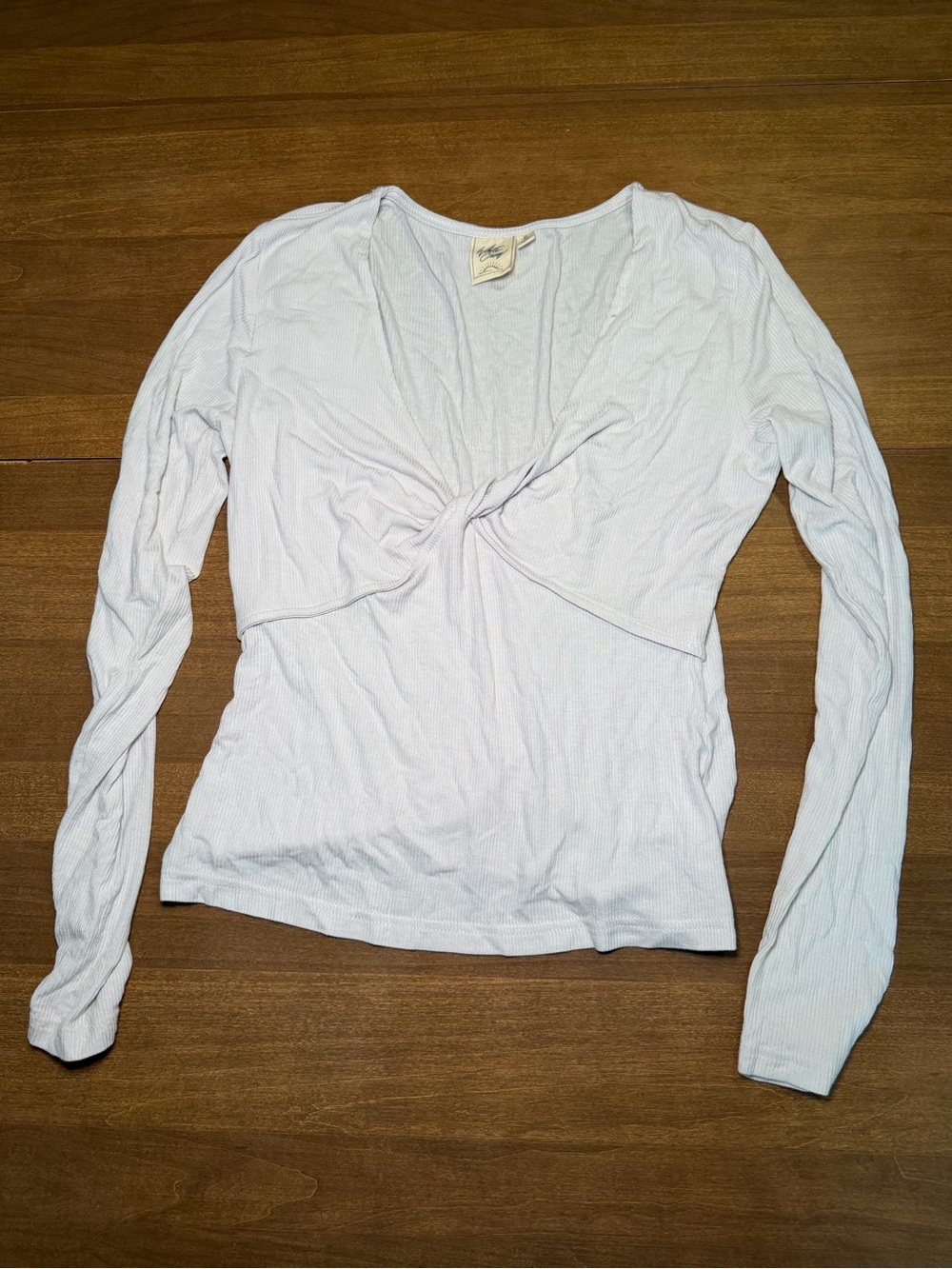 White Crow Light Gray Ribbed Knit Twist-Front Long Sleeve Top Size S